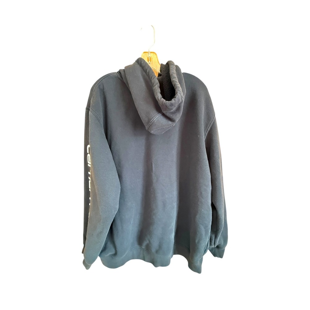 Carhartt Hoodie XL Loose Fit Navy‎ Blue Spell Out Logo Sleeve Sweatshirt - Picture 7 of 11